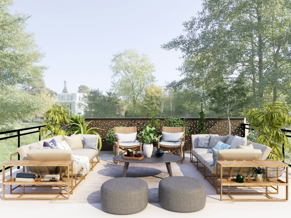 Modern outdoor terrace with low-maintenance decking