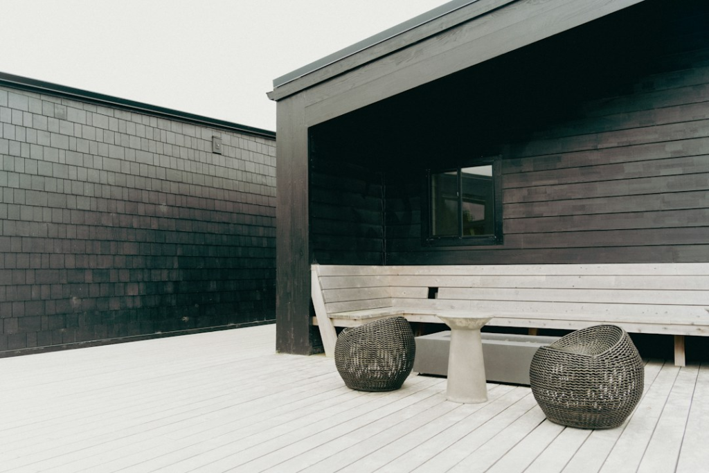 Modern gray deck and outdoor living area