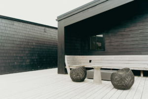 Modern gray deck and outdoor living area