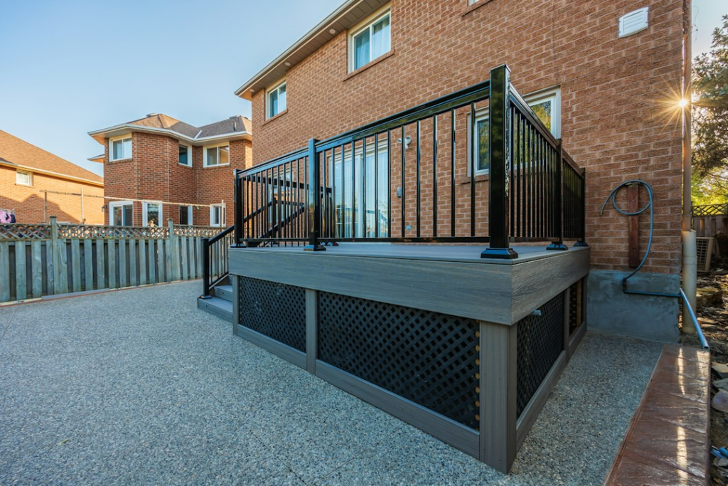 Modern custom-built backyard deck