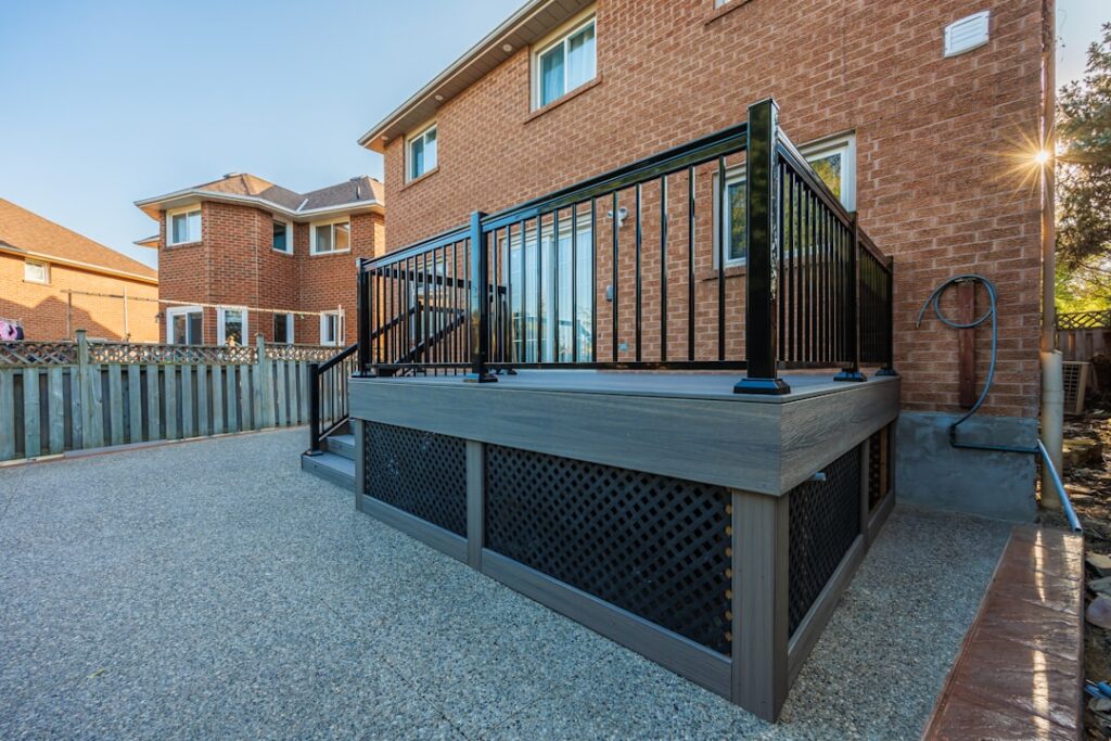 Custom-built residential deck with modern railings